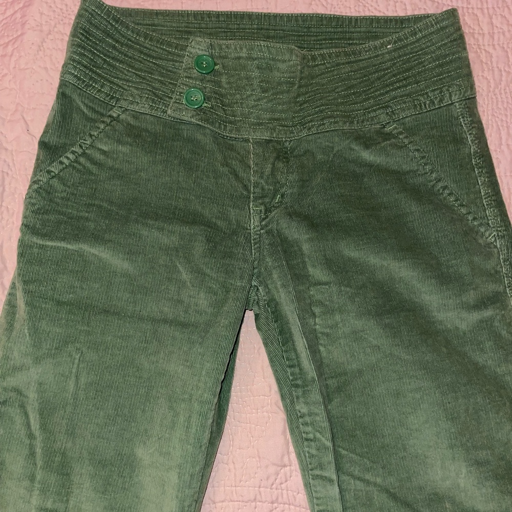 Vintage Clash Jeans Womens Size 9 Green Suede Flare Leg Flares Pants Y2K